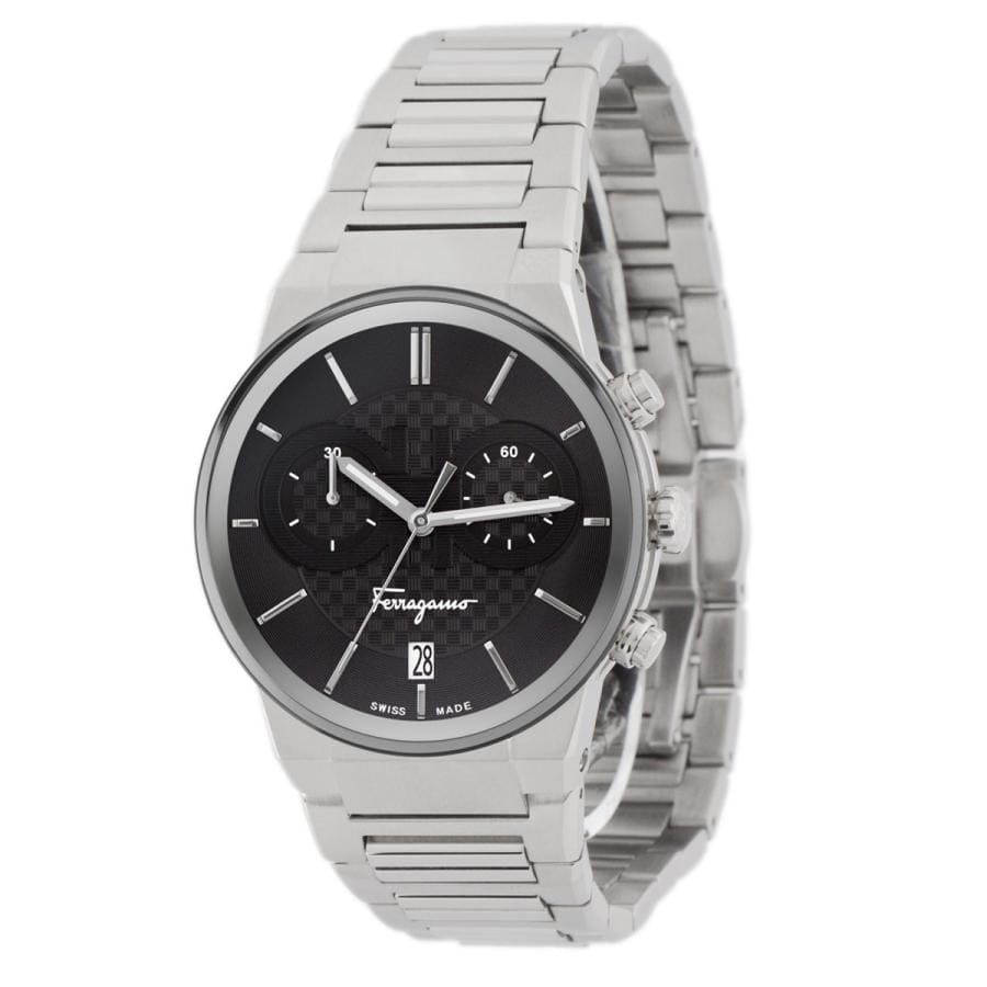 Salvatore Ferragamo Sapphire Chrono Black Dial Silver Steel Strap Watch for Men - SFME00321