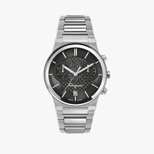 Salvatore Ferragamo Sapphire Chrono Black Dial Silver Steel Strap Watch for Men - SFME00321