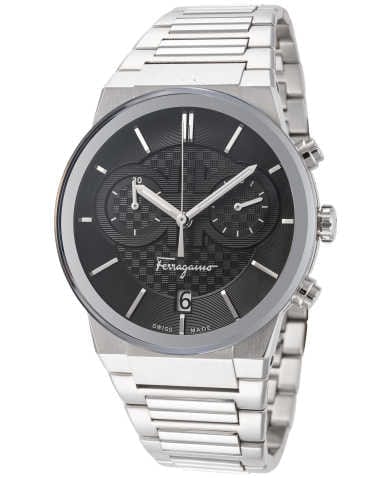 Salvatore Ferragamo Sapphire Chrono Black Dial Silver Steel Strap Watch for Men - SFME00321
