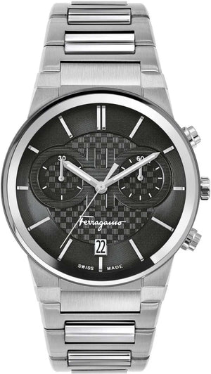 Salvatore Ferragamo Sapphire Chrono Black Dial Silver Steel Strap Watch for Men - SFME00321