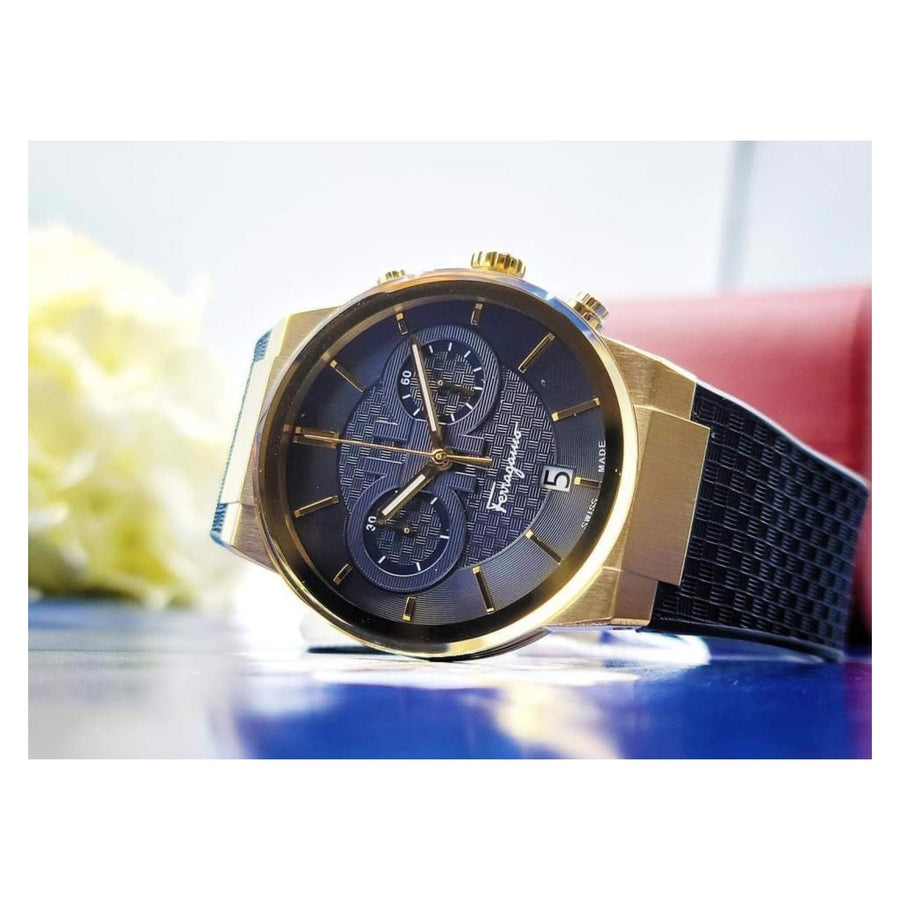 Salvatore Ferragamo Sapphire Chrono Blue Dial Blue Silicone Strap Watch for Men - SFME00221
