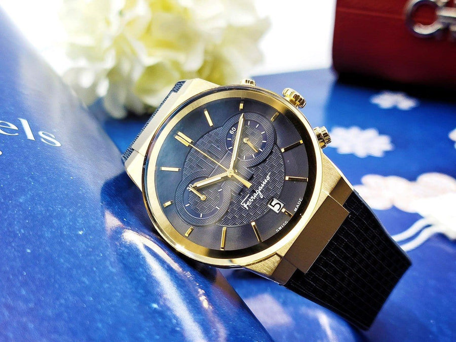 Salvatore Ferragamo Sapphire Chrono Blue Dial Blue Silicone Strap Watch for Men - SFME00221