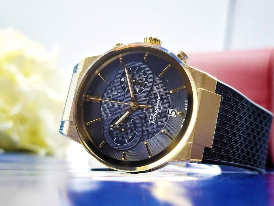 Salvatore Ferragamo Sapphire Chrono Blue Dial Blue Silicone Strap Watch for Men - SFME00221
