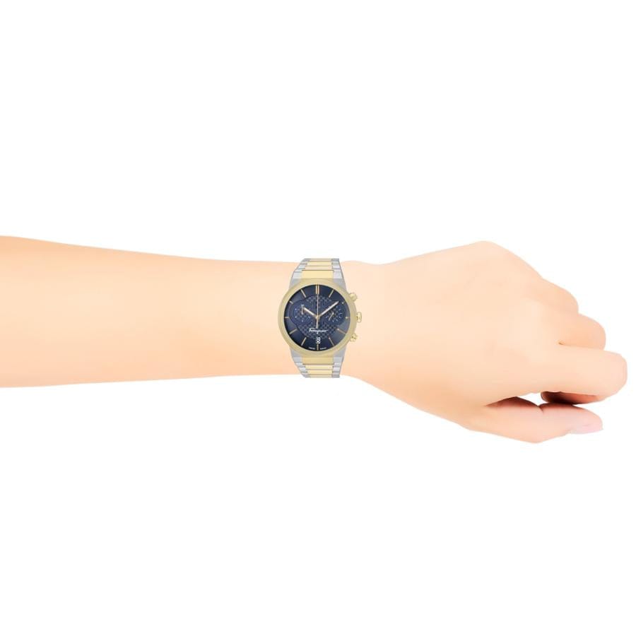 Salvatore Ferragamo Sapphire Chrono Blue Dial Two Tone Steel Strap Watch for Men - SFME00521