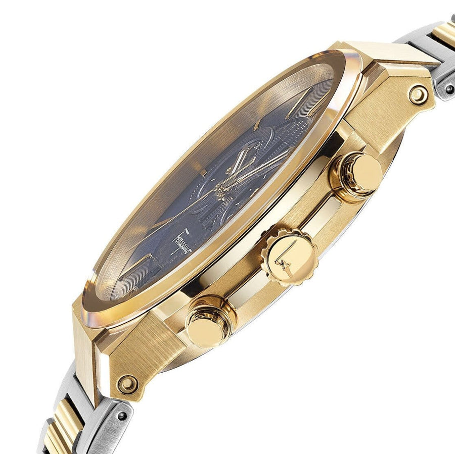 Salvatore Ferragamo Sapphire Chrono Blue Dial Two Tone Steel Strap Watch for Men - SFME00521
