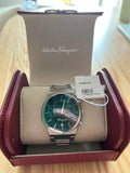 Salvatore Ferragamo Sapphire Chrono Green Dial Silver Steel Strap Watch for Men - SFME00421