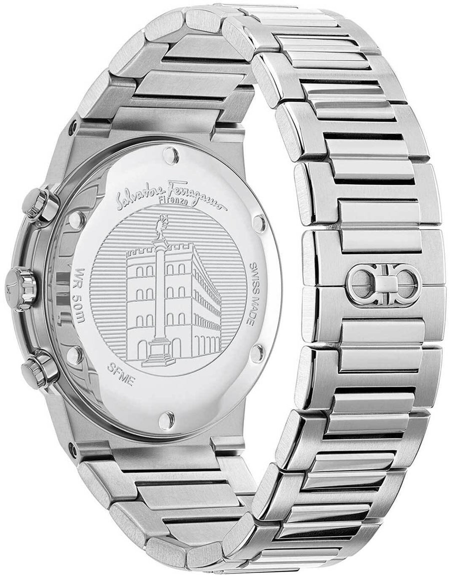 Salvatore Ferragamo Sapphire Chrono Green Dial Silver Steel Strap Watch for Men - SFME00421