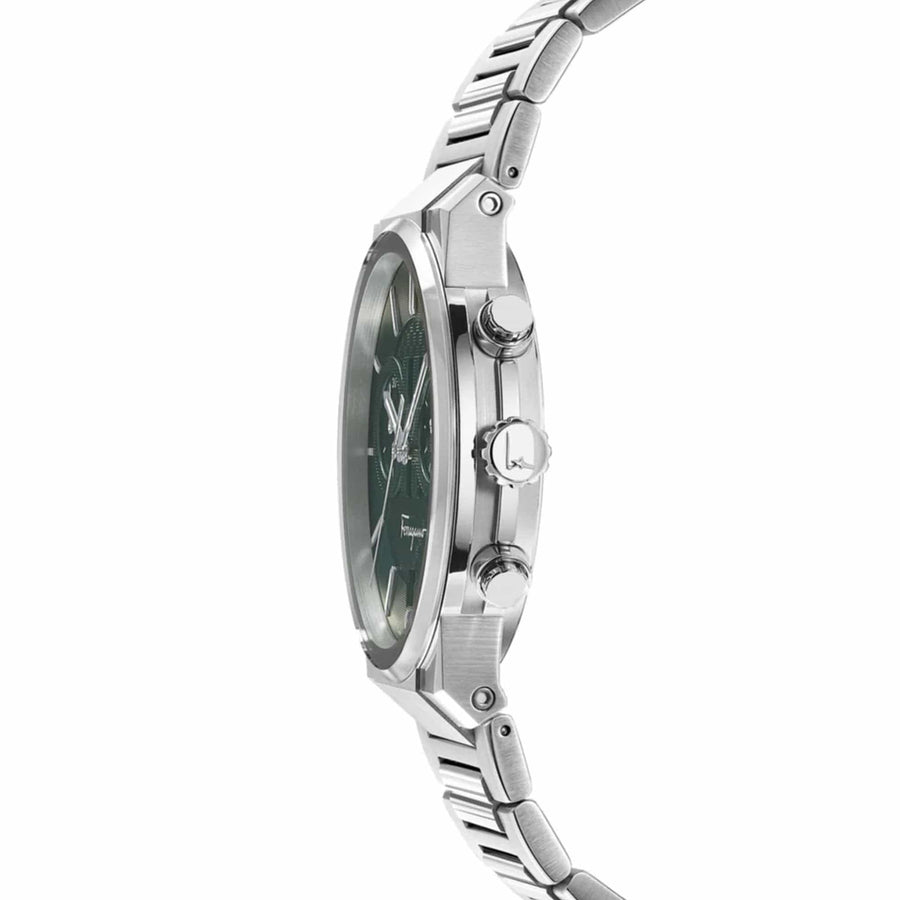 Salvatore Ferragamo Sapphire Chrono Green Dial Silver Steel Strap Watch for Men - SFME00421