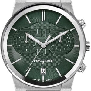 Salvatore Ferragamo Sapphire Chrono Green Dial Silver Steel Strap Watch for Men - SFME00421