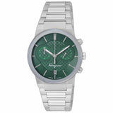 Salvatore Ferragamo Sapphire Chrono Green Dial Silver Steel Strap Watch for Men - SFME00421