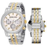 Michael Kors Ritz Chronograph White Dial Two Tone Steel Strap Watch for Women - MK5057