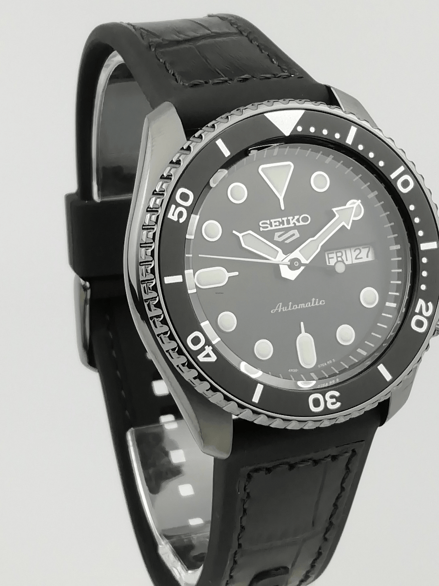 Seiko 5 Sport Automatic Black Dial Black Silicone Strap Watch For Men - SRPD65K3