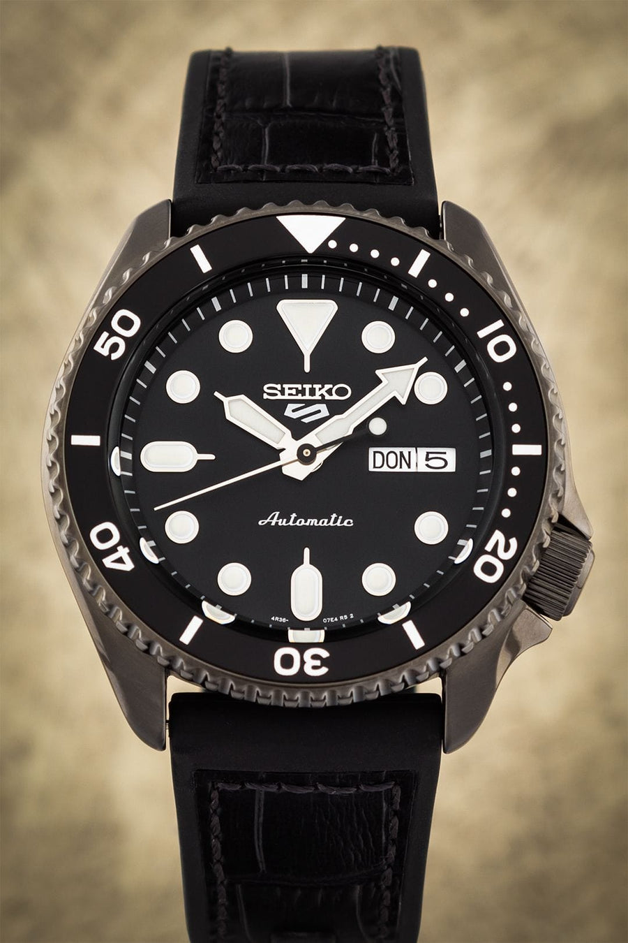 Seiko 5 Sport Automatic Black Dial Black Silicone Strap Watch For Men - SRPD65K3