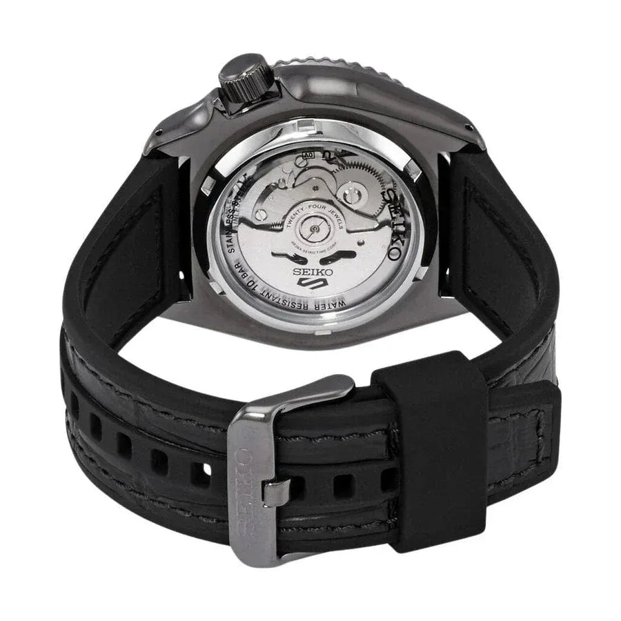 Seiko 5 Sport Automatic Black Dial Black Silicone Strap Watch For Men - SRPD65K3