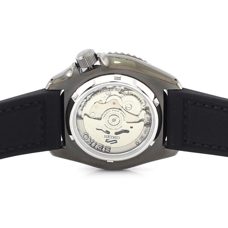 Seiko 5 Sport Automatic Black Dial Black Silicone Strap Watch For Men - SRPD65K3
