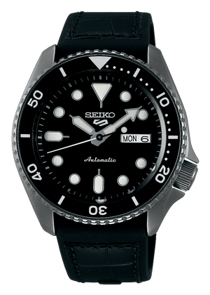 Seiko 5 Sport Automatic Black Dial Black Silicone Strap Watch For Men - SRPD65K3