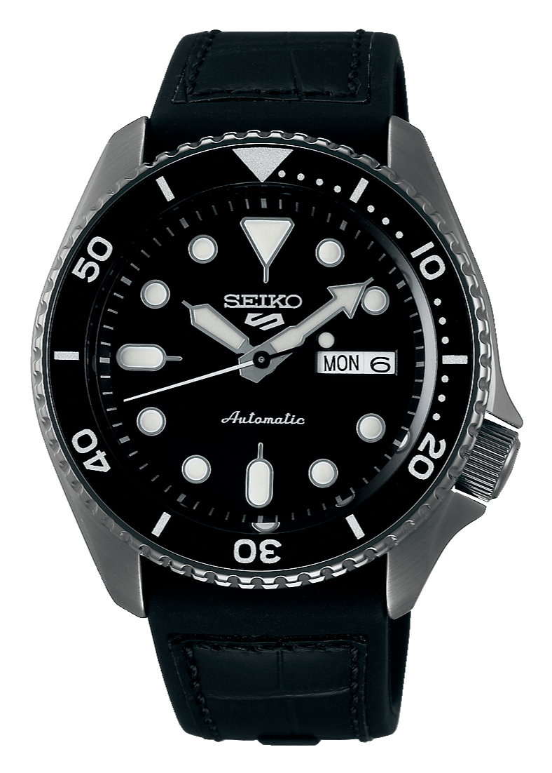 Seiko 5 Sport Automatic Black Dial Black Silicone Strap Watch For Men - SRPD65K3