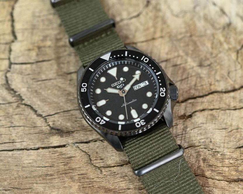 Seiko 5 Sport Automatic Black Dial Green Nylon Strap Watch For Men - SRPD65K4