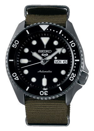 Seiko 5 Sport Automatic Black Dial Green Nylon Strap Watch For Men - SRPD65K4