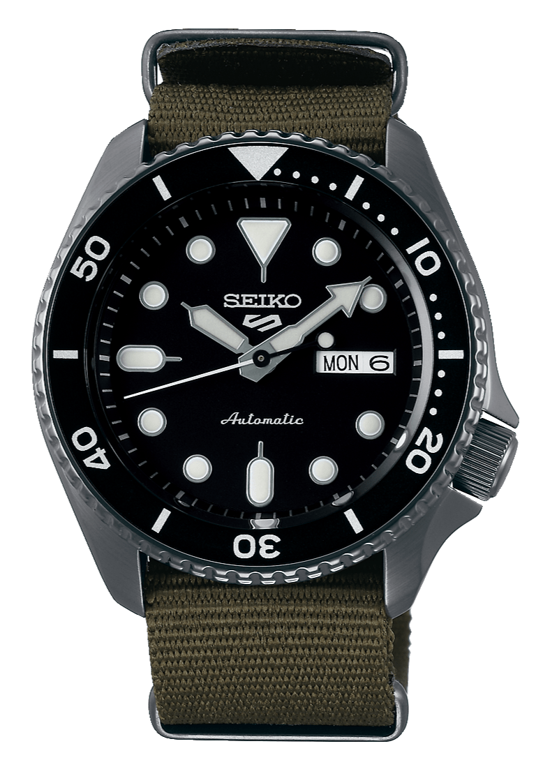 Seiko 5 Sport Automatic Black Dial Green Nylon Strap Watch For Men - SRPD65K4