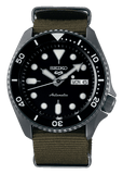 Seiko 5 Sport Automatic Black Dial Green Nylon Strap Watch For Men - SRPD65K4
