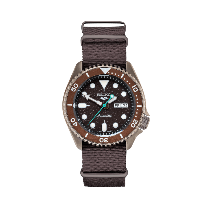 Seiko 5 Sport Automatic Brown Dial Brown Nylon Strap Watch For Men - SRPD85K1