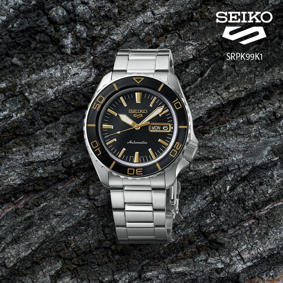 Seiko 5 Sport Automatic SKX Series Black Dial Silver Steel Strap Watch for Men - SRPK99K1