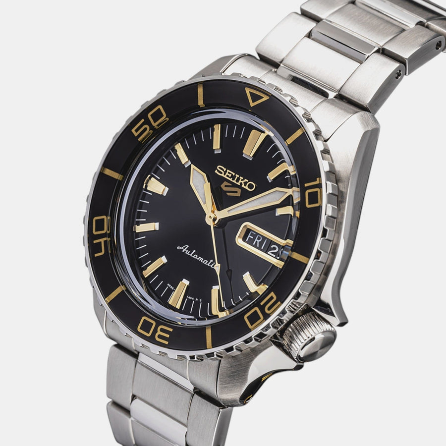 Seiko 5 Sport Automatic SKX Series Black Dial Silver Steel Strap Watch for Men - SRPK99K1