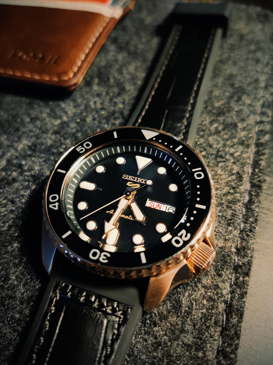Seiko 5 Sport SKX Automatic Black Dial Black Silicone Strap Watch For Men - SRPD76K1