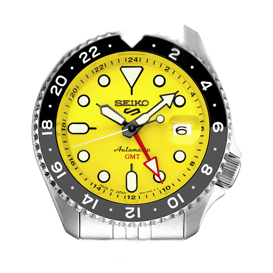 Seiko 5 Sport SKX GMT US Special Creation Automatic Yellow Dial Silver Steel Strap Watch for Men - SSK017K1
