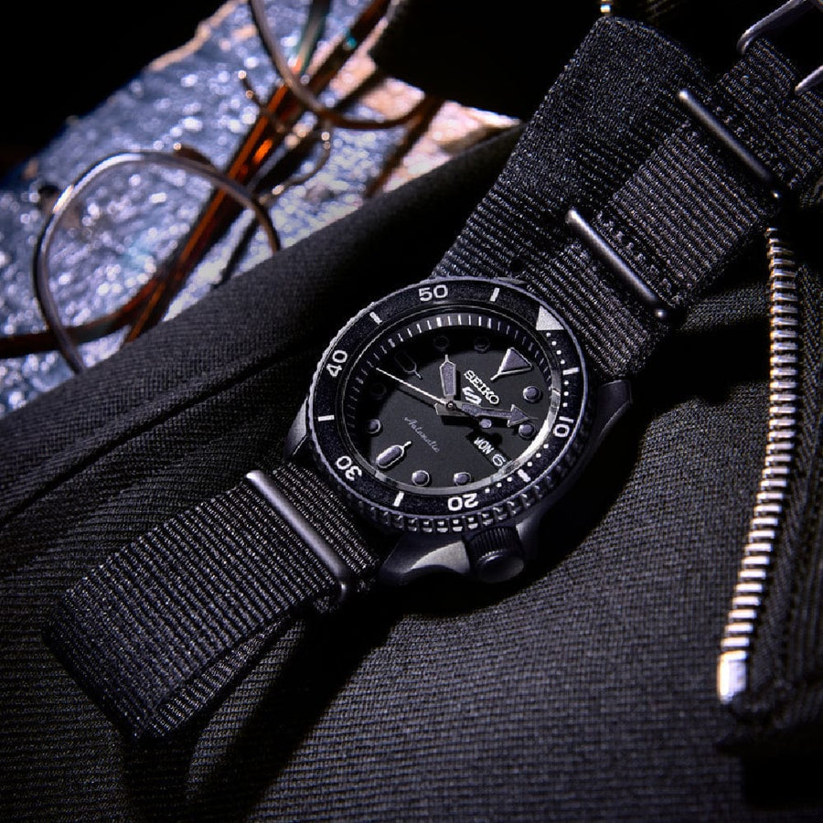 Seiko 5 Sports Automatic Black Dial Black NATO Strap Watch For Men - SRPD79K1
