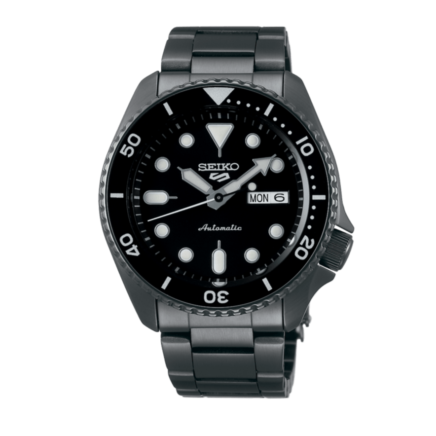 Seiko 5 Sports Automatic Black Dial Black Steel Strap Watch For Men - SRPD65K1