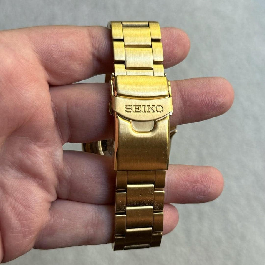 Seiko 5 Sports Automatic Black Dial Gold Steel Strap Watch For Men - SRPK18