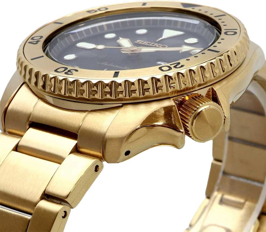 Seiko 5 Sports Automatic Black Dial Gold Steel Strap Watch For Men - SRPK18