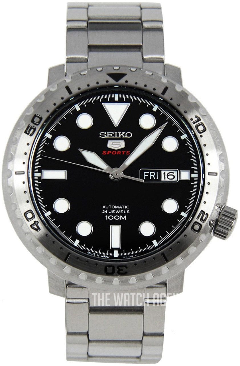 Seiko 5 Sports Automatic Black Dial Silver Steel Strap Watch for Men - SRPC61J1