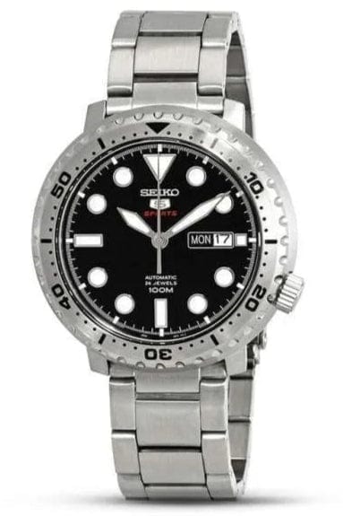 Seiko 5 Sports Automatic Black Dial Silver Steel Strap Watch for Men - SRPC61J1