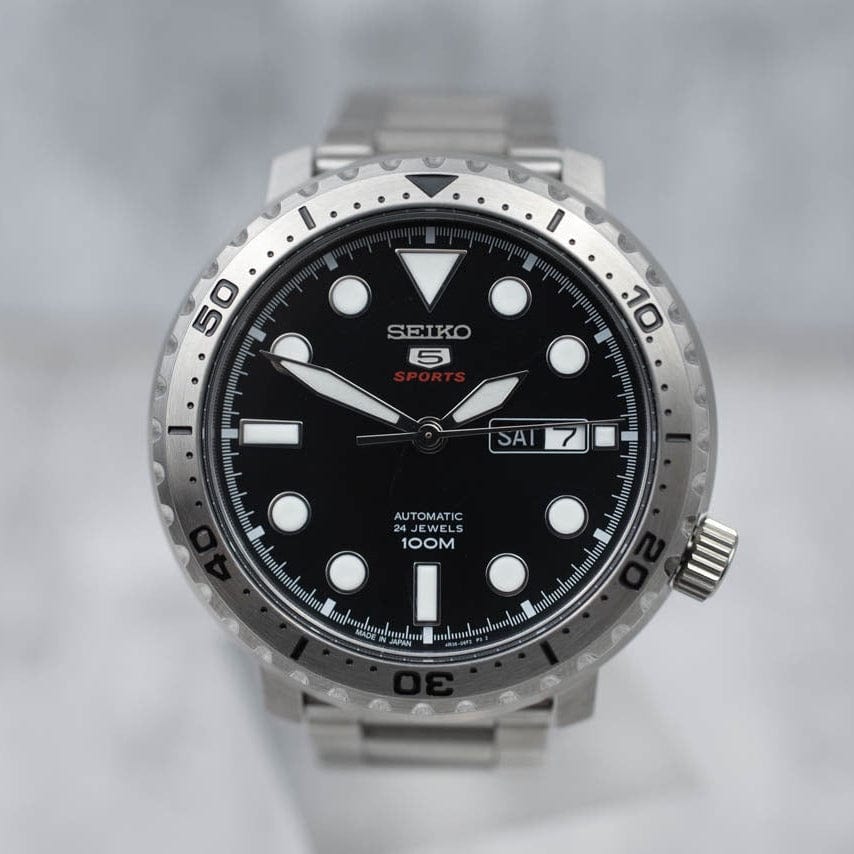 Seiko 5 Sports Automatic Black Dial Silver Steel Strap Watch for Men - SRPC61J1