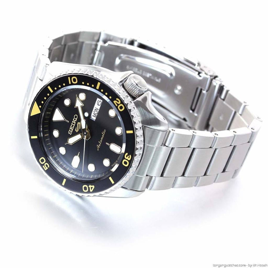 Seiko 5 Sports Automatic Black Dial Silver Steel Strap Watch For Men - SRPD57K1