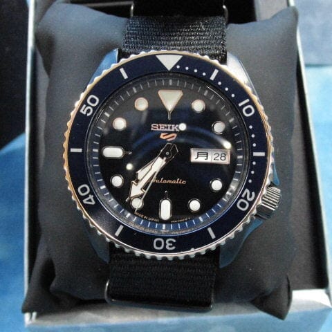 Seiko 5 Sports Automatic Blue Dial Black NATO Strap Watch for Men - SBSA098