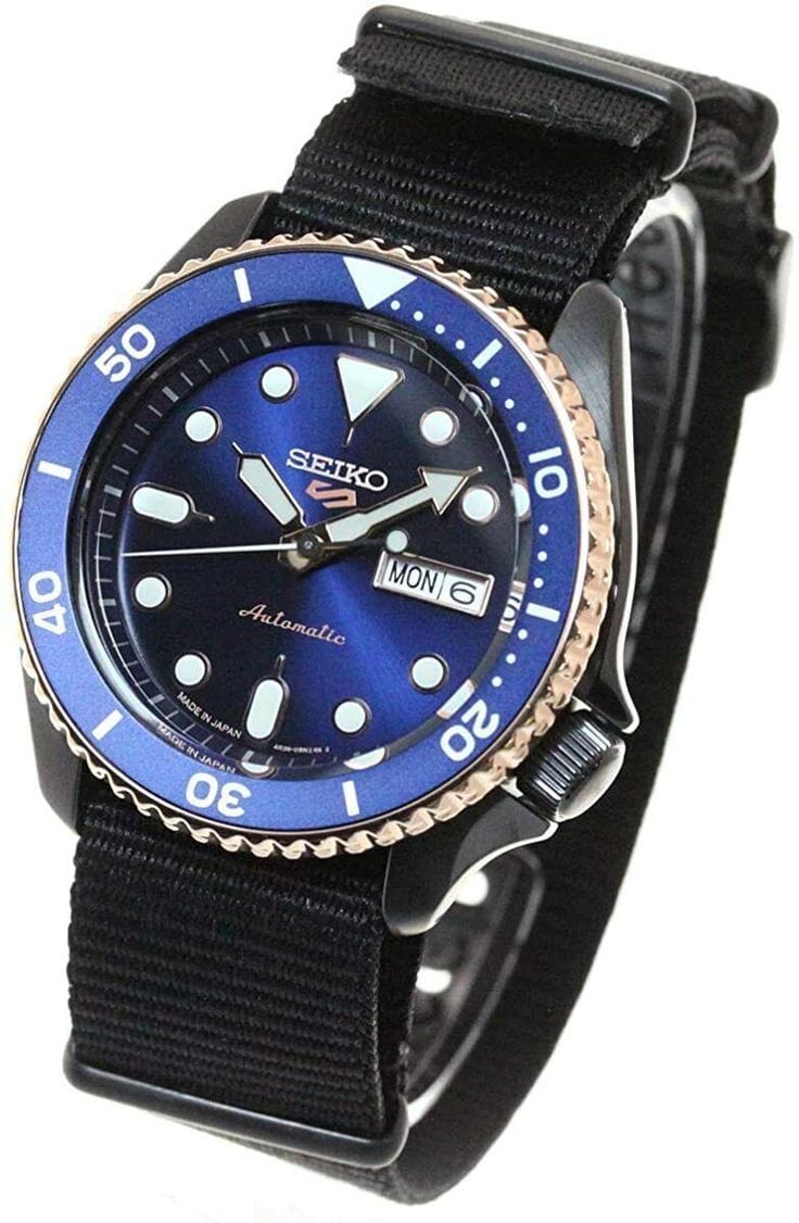 Seiko 5 Sports Automatic Blue Dial Black NATO Strap Watch for Men - SBSA098