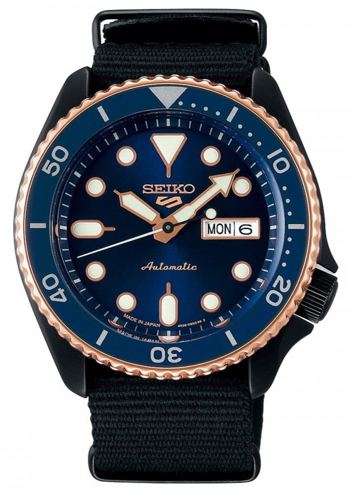 Seiko 5 Sports Automatic Blue Dial Black NATO Strap Watch for Men - SBSA098