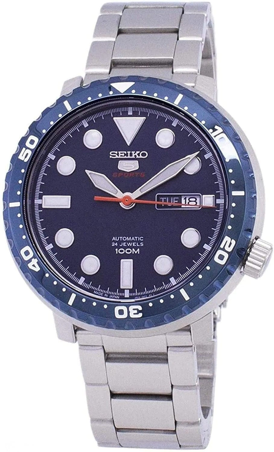 Seiko 5 Sports Automatic Blue Dial Silver Steel Strap Watch for Men - SRPC63J1