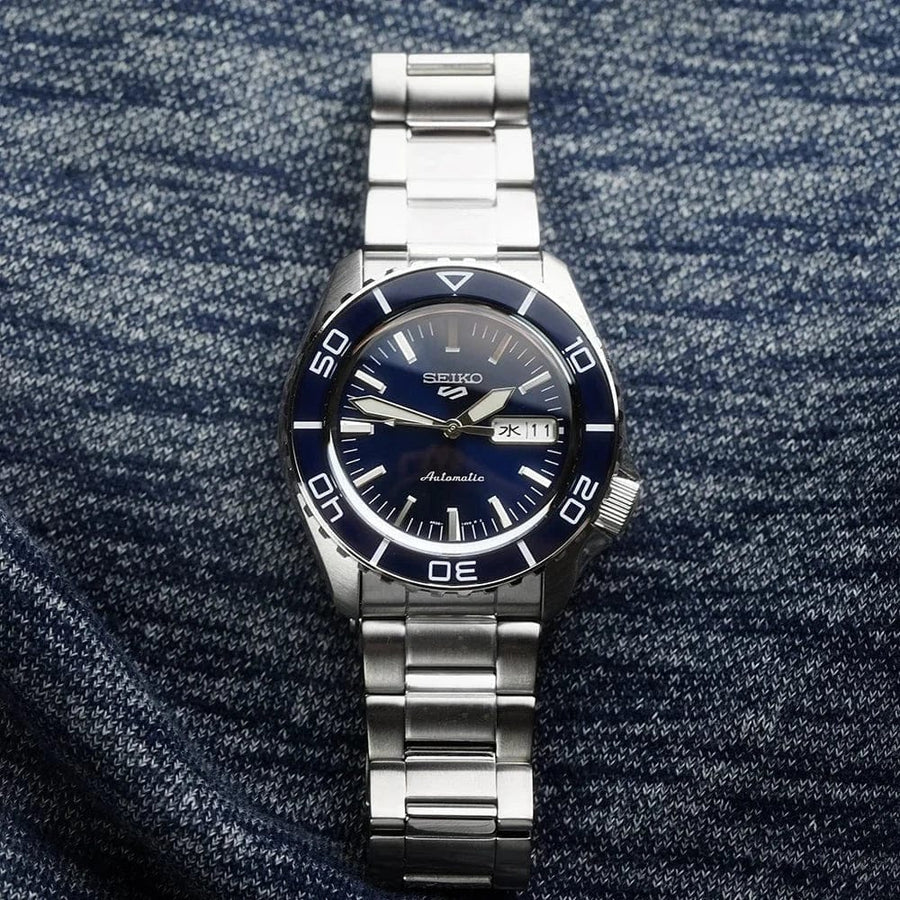 Seiko 5 Sports Automatic Blue Dial Silver Steel Strap Watch for Men - SRPK97K1