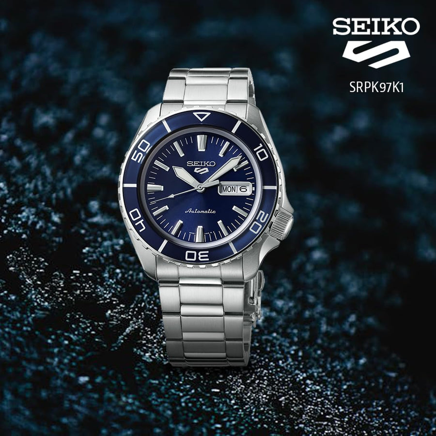 Seiko 5 Sports Automatic Blue Dial Silver Steel Strap Watch for Men - SRPK97K1
