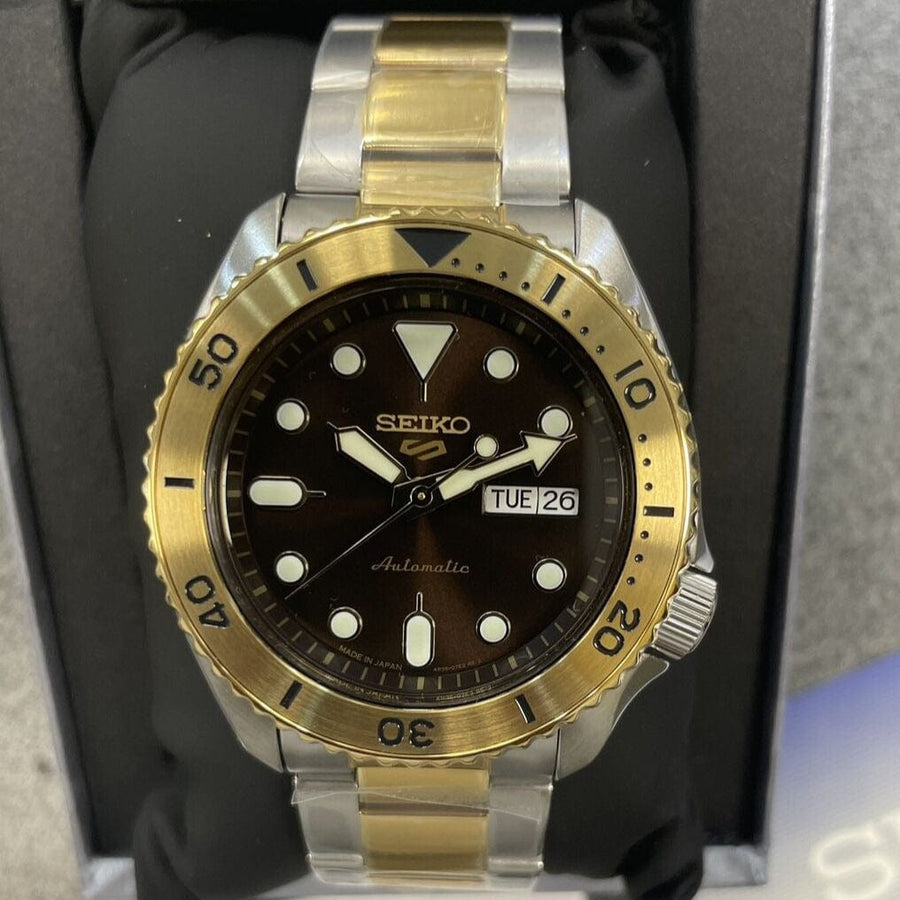 Seiko 5 Sports Automatic Brown Dial Two Tone Steel Strap Watch For Men - SRPK24