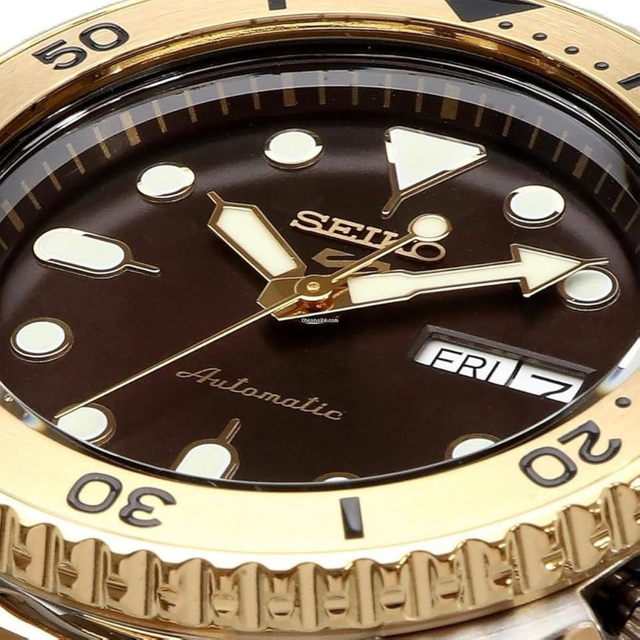 Seiko 5 Sports Automatic Brown Dial Two Tone Steel Strap Watch For Men - SRPK24