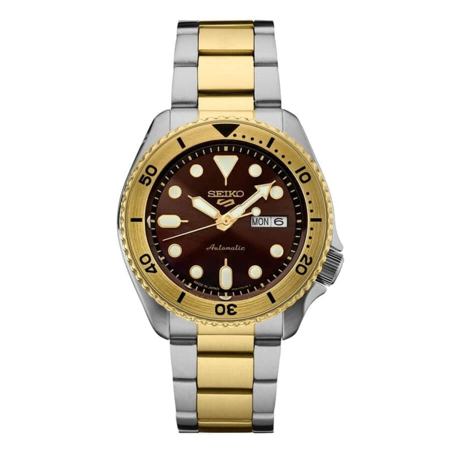 Seiko 5 Sports Automatic Brown Dial Two Tone Steel Strap Watch For Men - SRPK24