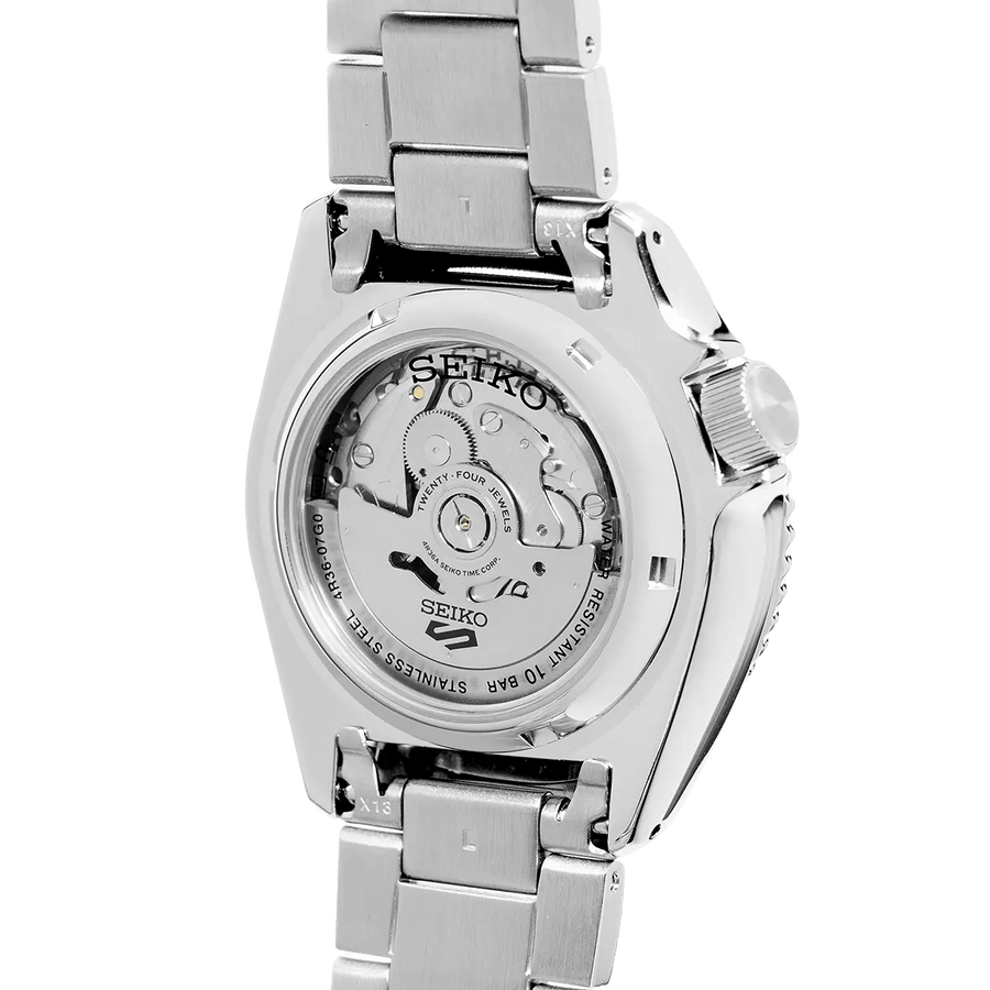 Seiko 5 Sports Automatic Day Date Black Dial Silver Steel Strap Watch for Men - SRPD55K1