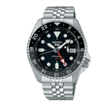 Seiko 5 Sports Automatic GMT Black Dial Silver Steel Strap Watch For Men - SSK001K1