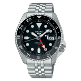 Seiko 5 Sports Automatic GMT Black Dial Silver Steel Strap Watch For Men - SSK001K1
